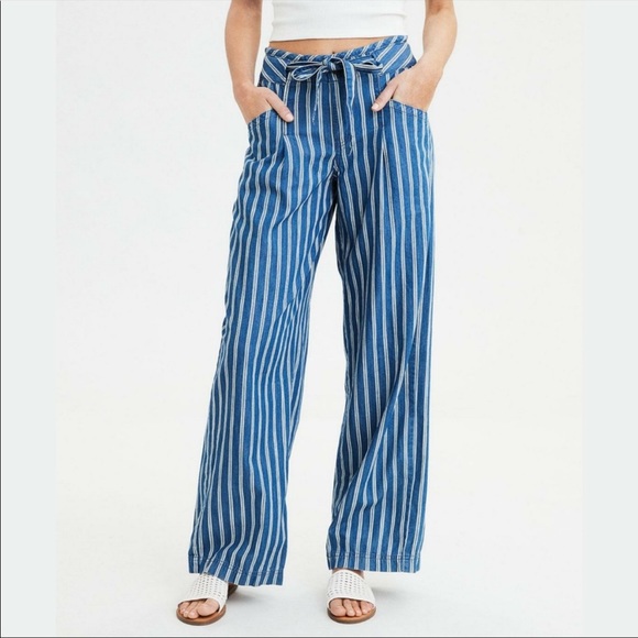 American Eagle Outfitters Denim - American Eagle High Waist Striped Tie Pants Sz 4